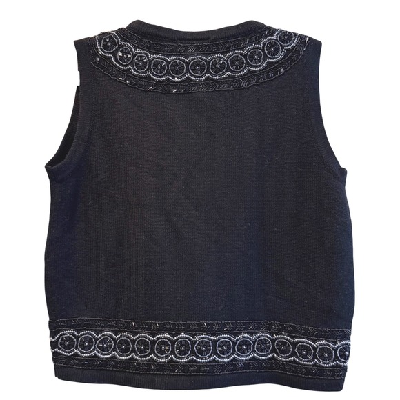 Field Manor Black Lambswool Beaded Button Front Sleeveless Vest Woman's Medium - Picture 4 of 6
